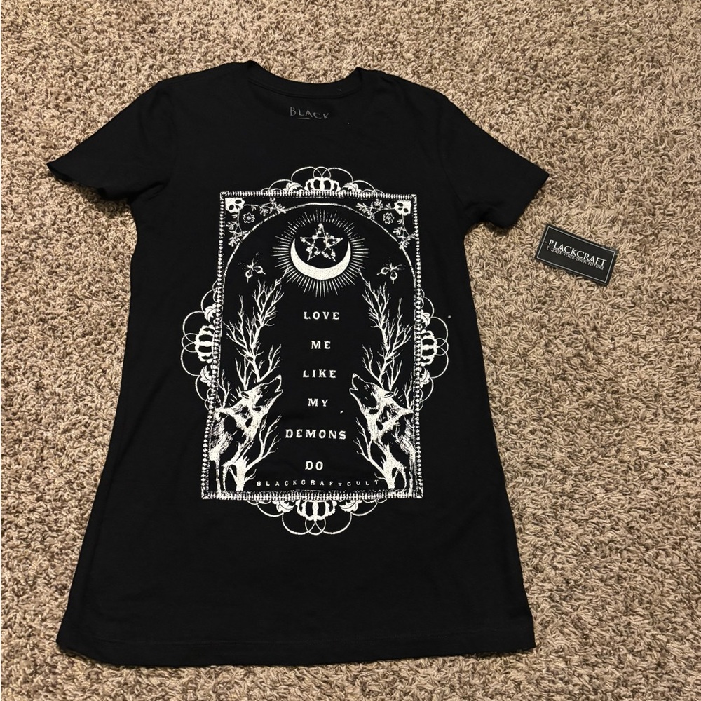 Women's Black Graphic Tee - 'Love Me Like My Demons'